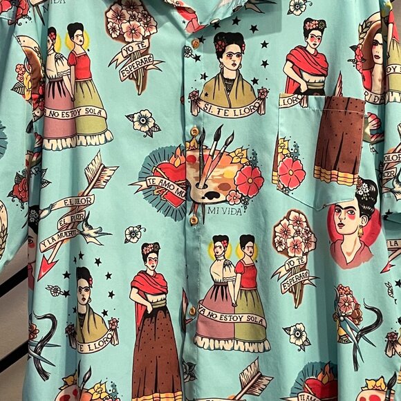 Men's Teal Frida Printed American Classic Style Shortsleeve Buttondown - Picture 2 of 3